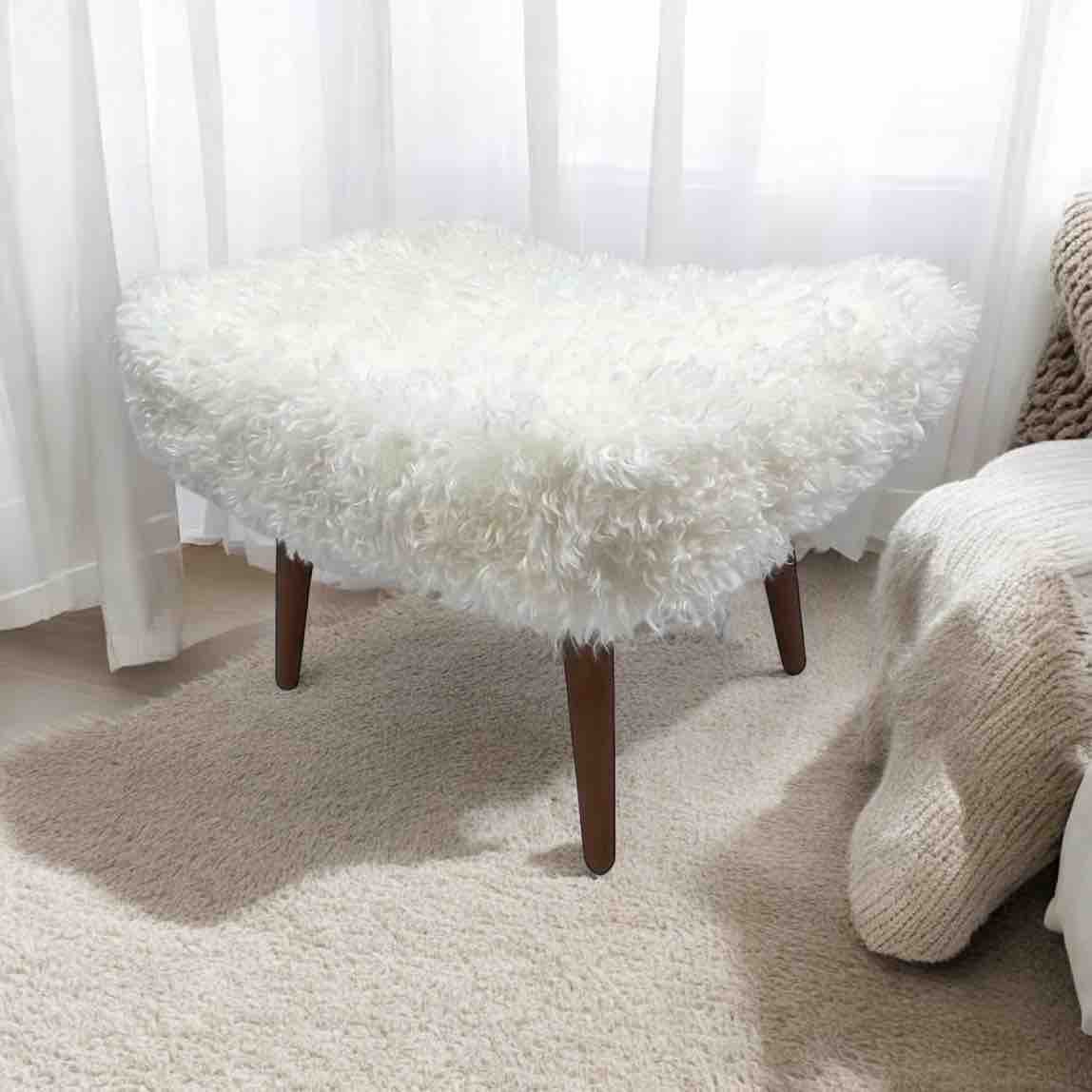 White Shearling Sheepskin Stool