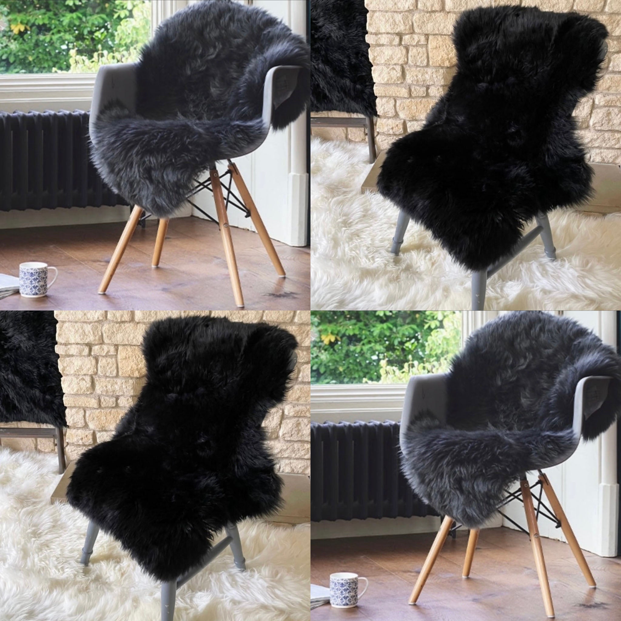 Sheepskin Rugs Set Of 2 Grey 2 Black Extra Large 100 cms - The Old Piggery Farm Shop